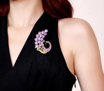 XSB095 - Purple Crystal Peacock Brooch